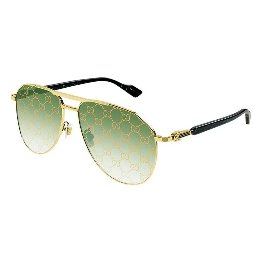 NEW GUCCI AVIATOR SUNGLASSES GUCCI GG1220S 004 GOLD/GREEN UNISEX EYEWEAR